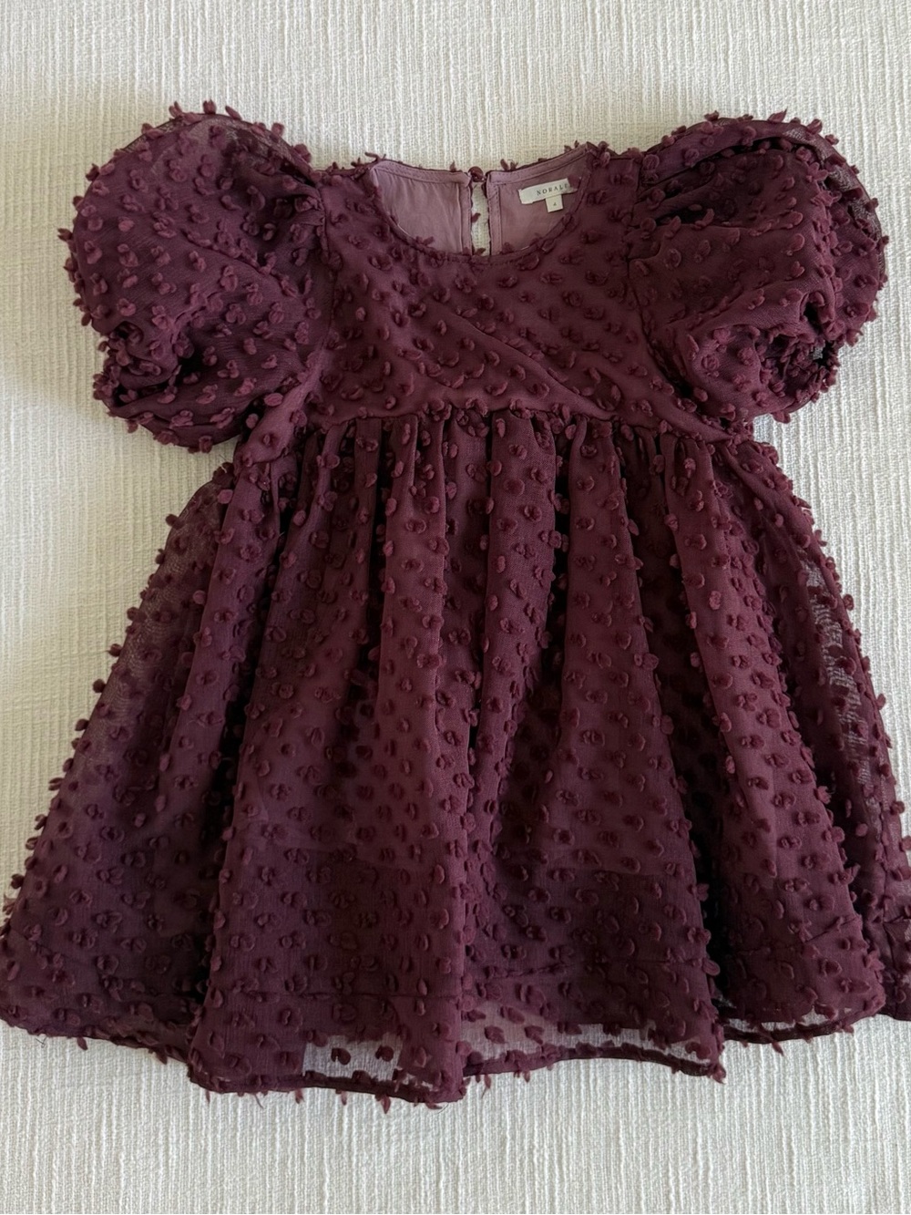 Toddler Plum Textured Puff-Sleeve Party Dress